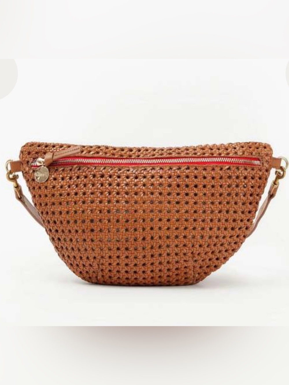 Clare V Grande Fanny Rattan Crossbody with Red Zip